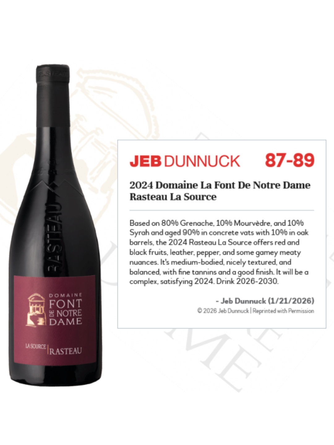 photo de la bouteile Rasteau La source et de la note au JEB DUNNUCK