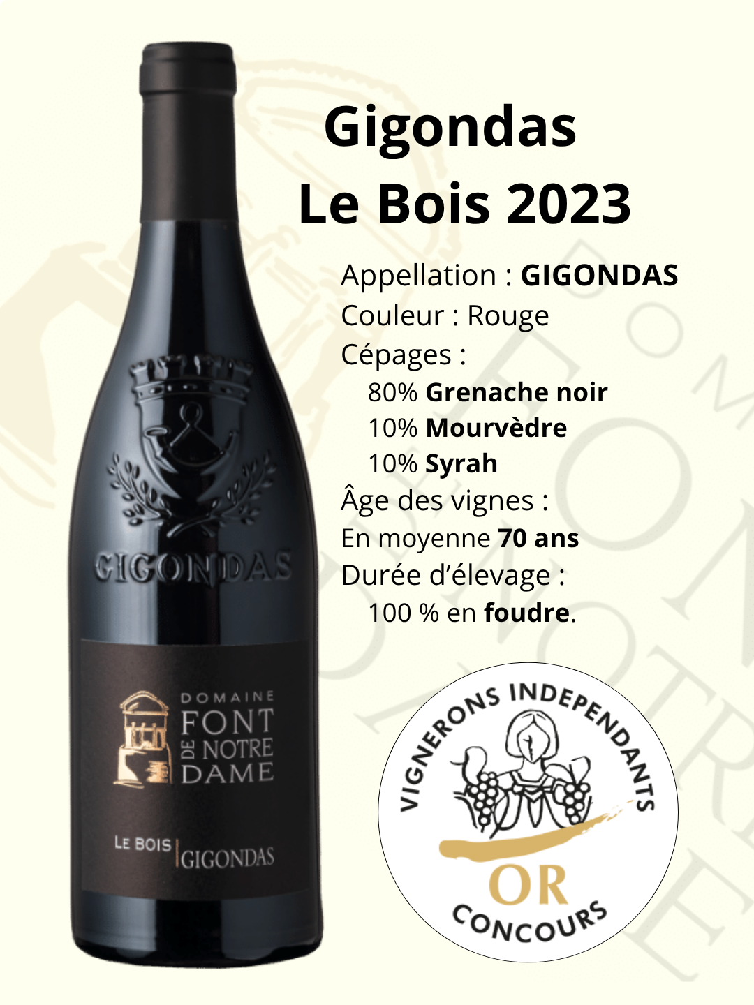 photo de la bouteille de vin gigondas le bois 2023